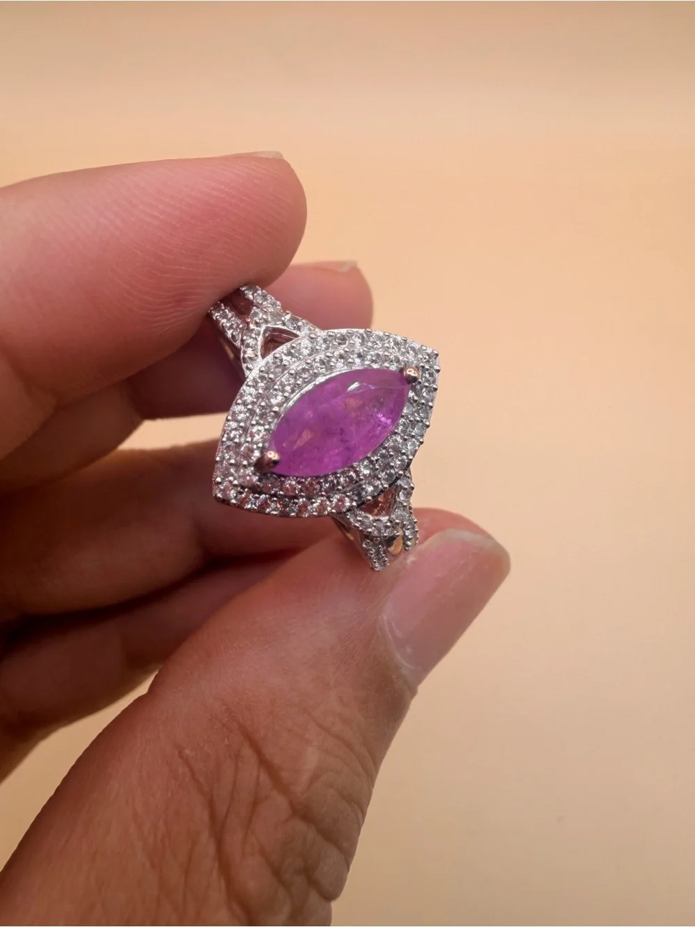 925 Sterling Silver pink Topaz & White Topaz Ring 10.25